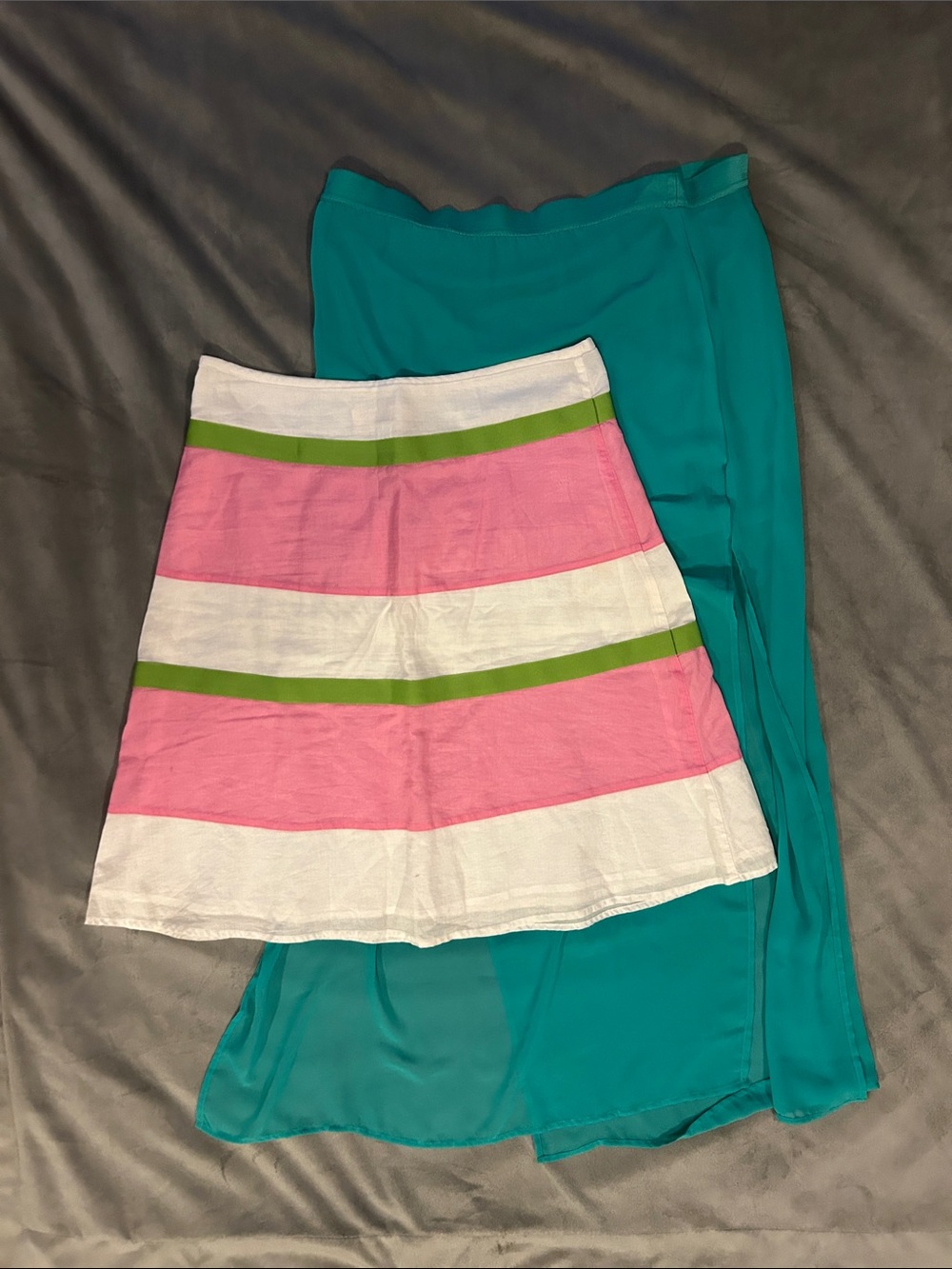 2 for $20! Divided Pink, White, Green Striped and Teal Layer skirt